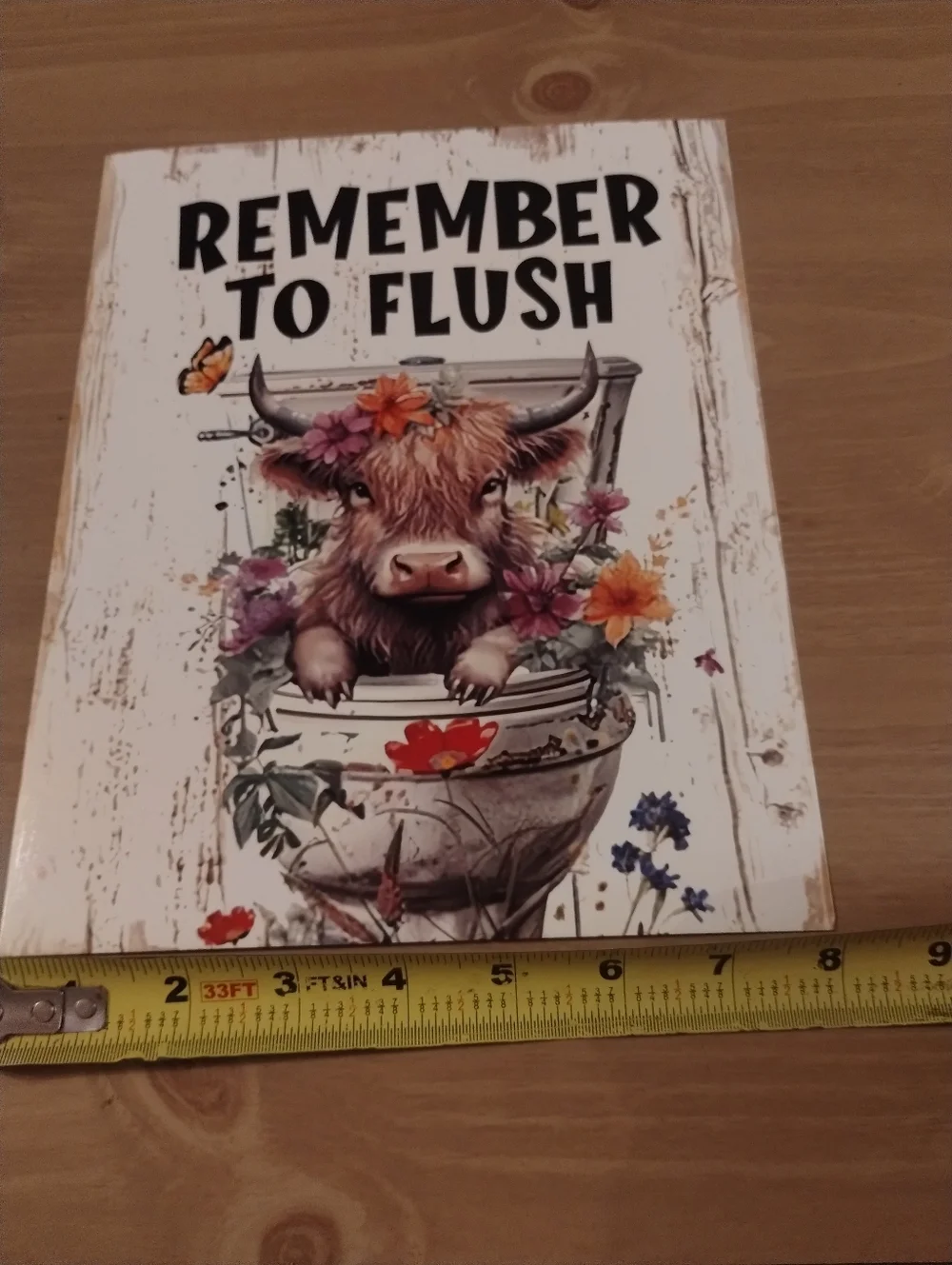 Funny Bathroom Wall Art Highland Cow “Remember To Flush” Farmhouse Rustic Decor